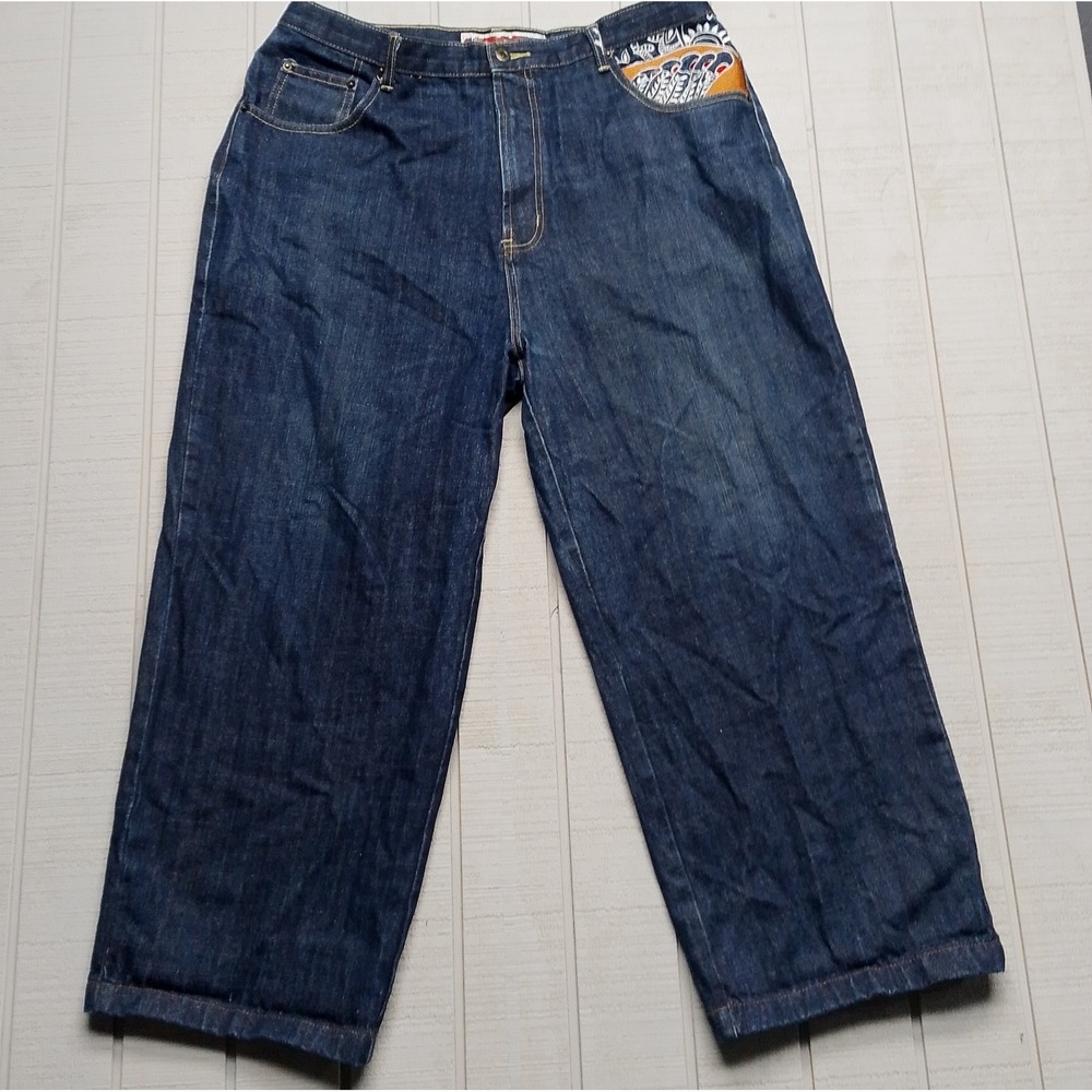 Stone Touch Denim Blue Jeans Mens Size 40 X 35 Embroiderd Asian Designer Grunge